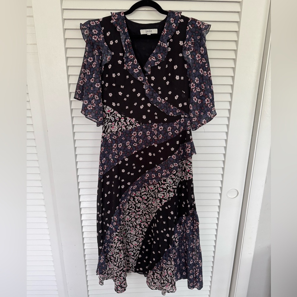 Joie Black and Purple Floral Long Sleeve Dress